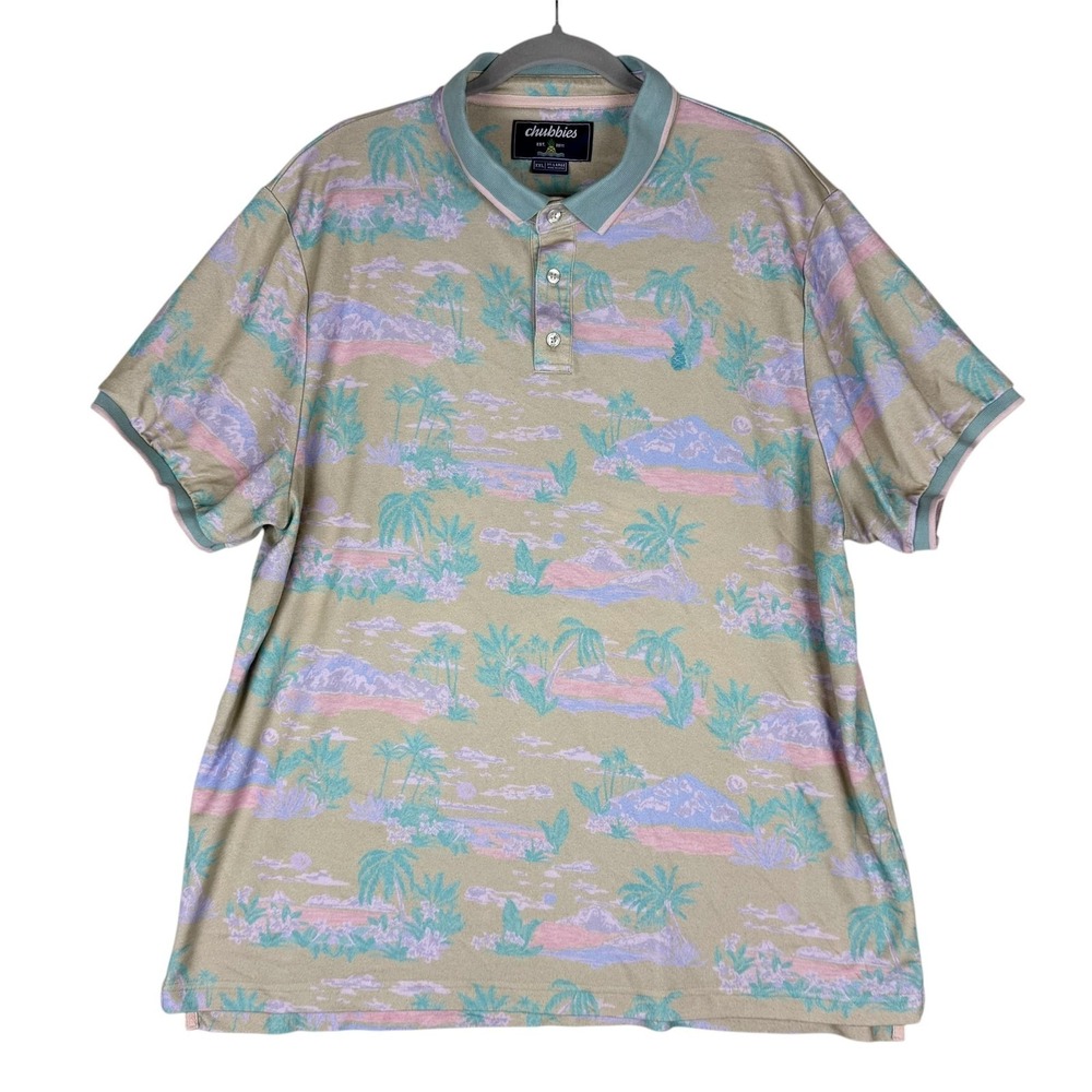 Chubbies Polo‎ Shirt Mens 2XL Multicolor Tropical Hawaiian Pastel Print Golf